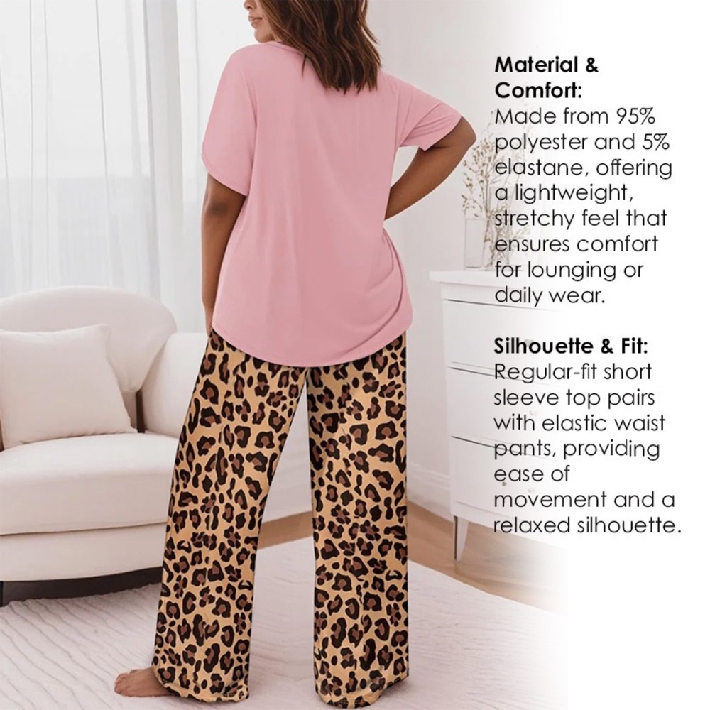Chic Pink and Brown Leopard Heart Pajama Set - Picture 2 of 10